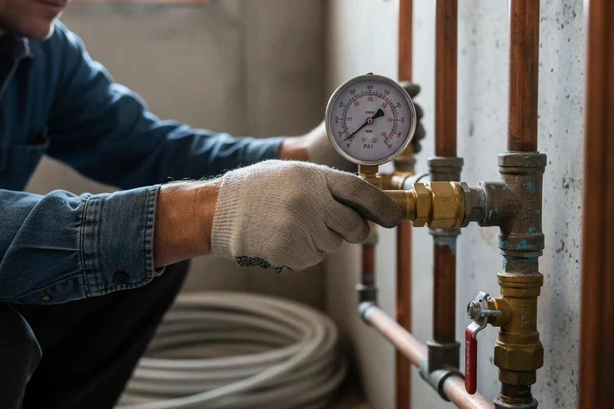 Pressure testing a repaired line during Water Line Repair in Telogia